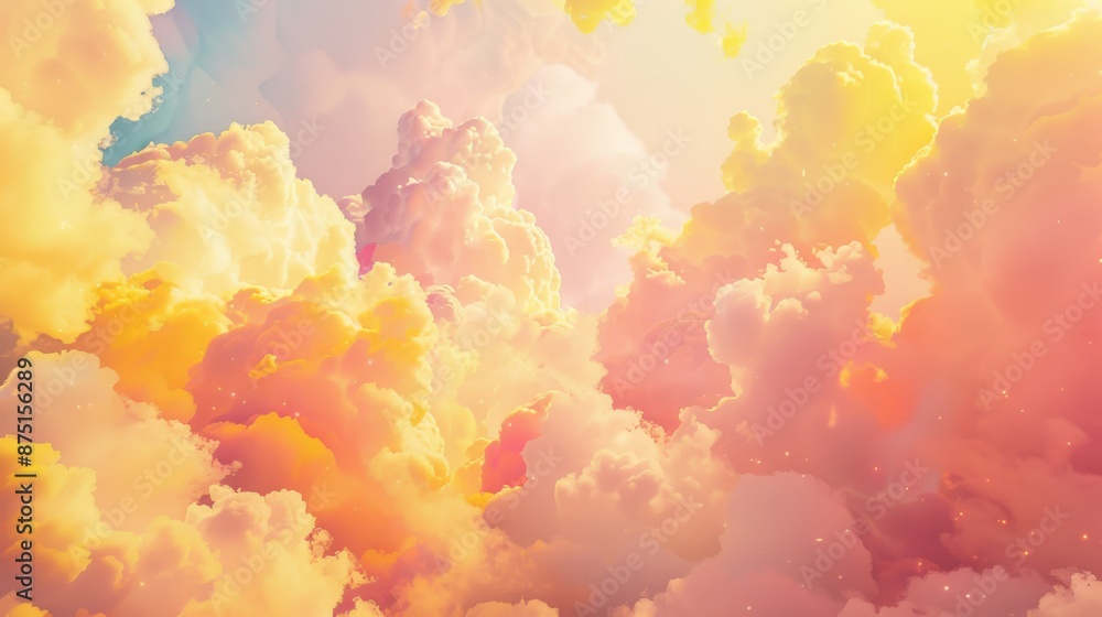Clouds of pastel yellows and pinks converge in a dreamlike atmosphere for children’s presentations. Clouds of pastel yellows and pinks converge in a dreamlike atmosphere for children’s presentations.