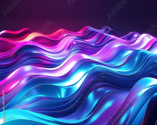 3D abstract background with colorful waves, purple and blue gradient, and glowing light effect on a dark backdrop.