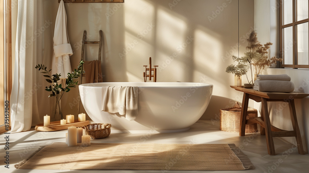 Fototapeta premium Scandinavian-style bathroom featuring minimalist design and natural materials