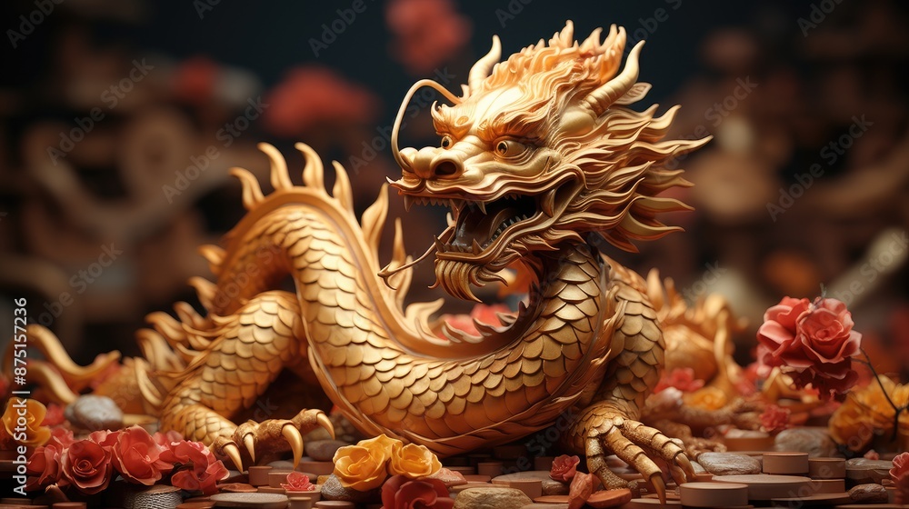a dragon with a gold body and a dragon on the front. a dragon with a gold body and a dragon on the front.