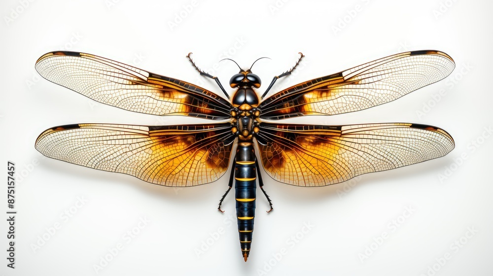 a dragonfly with a yellow and orange pattern is shown. a dragonfly with a yellow and orange pattern is shown.