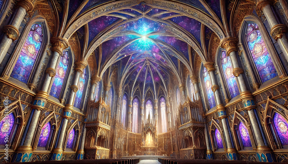 Fantasy cathedral interior with gothic architecture Fantasy cathedral interior with gothic architecture