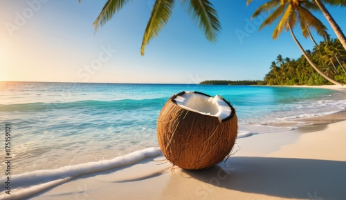 Wallpaper Mural Fresh coconut lies on the sand of a tropical beach Torontodigital.ca