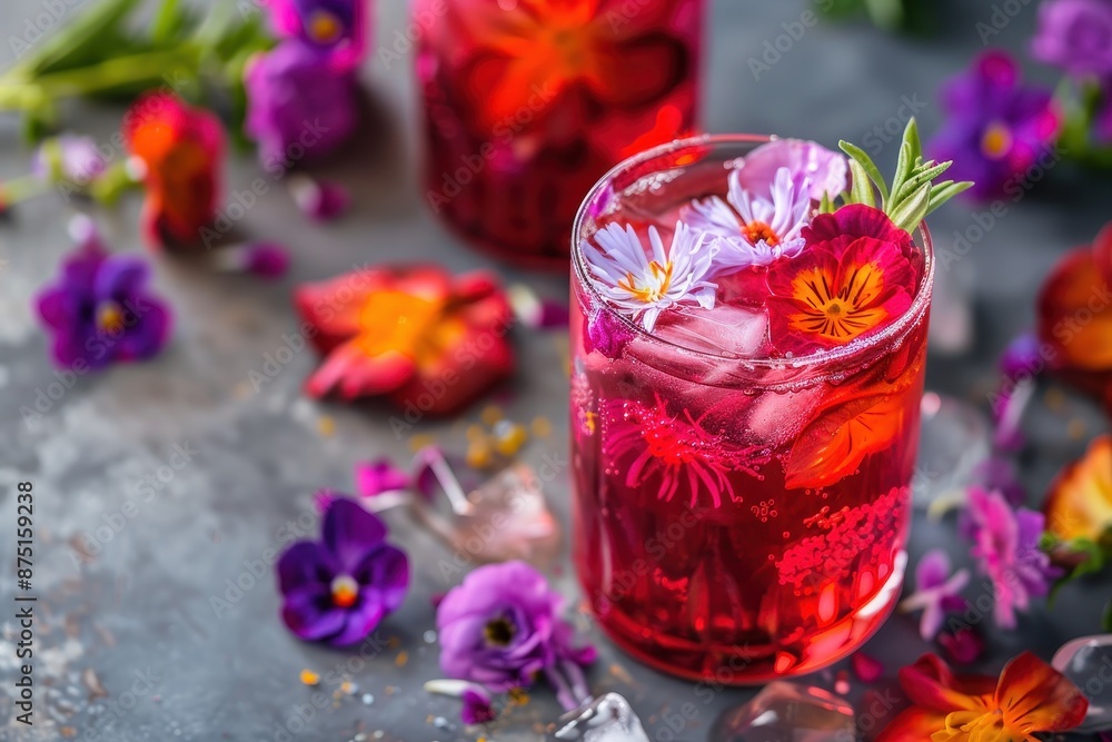 Refreshing Summer Drink with Flower Garnish Refreshing Summer Drink with Flower Garnish