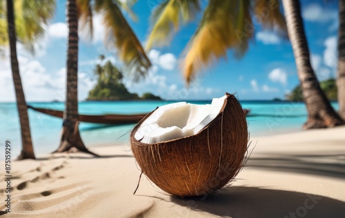 Wallpaper Mural Fresh coconut lies on the sand of a tropical beach Torontodigital.ca