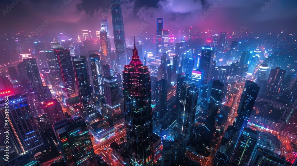 Fototapeta premium Beautiful City Illuminated at Night