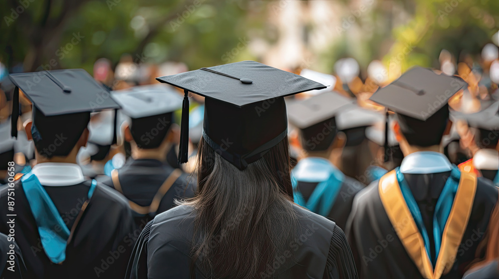 Back side view a group higher education graduation of graduates during commencement. Congratulation in University concept, Education concept. Back side view a group higher education graduation of graduates during commencement. Congratulation in University concept, Education concept.