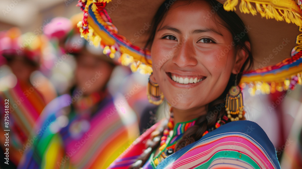 Woman wearing colorful hat and smiling Woman wearing colorful hat and smiling