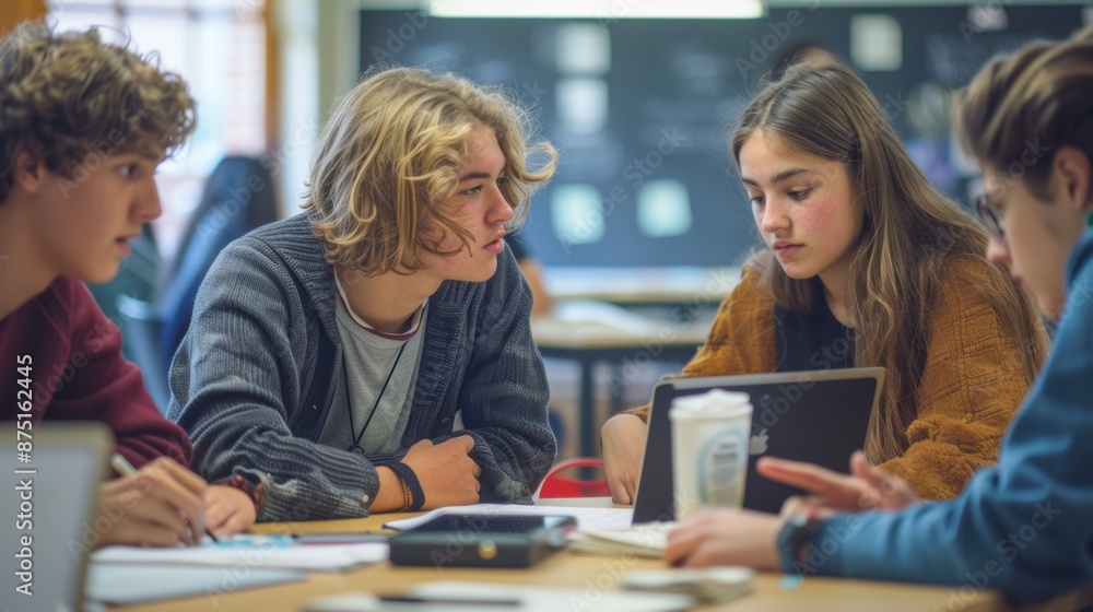 Teenagers Collaborating on Classroom Assignment. Back to school
Teenagers Collaborating on Classroom Assignment. Back to school