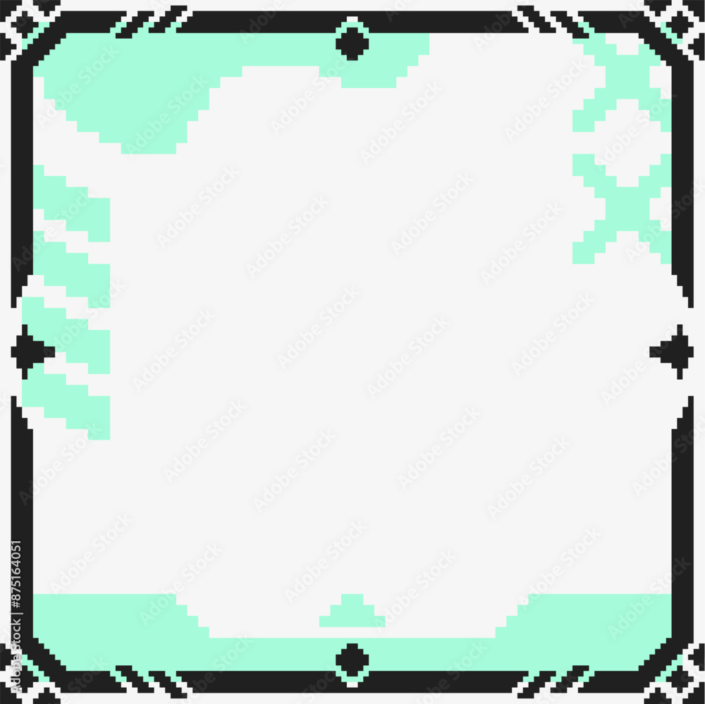 Black and Blue Futuristic Interface Frame Template with White Background, Abstract Pixel Art Style Illustration