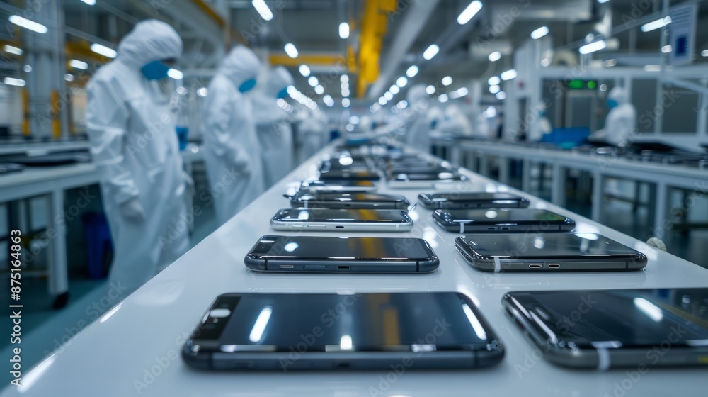 In the heart of a busy factory, a dedicated team proficiently handles the production, sorting, and packaging of sophisticated smartphones, preparing them for international trade. In the heart of a busy factory, a dedicated team proficiently handles the production, sorting, and packaging of sophisticated smartphones, preparing them for international trade.