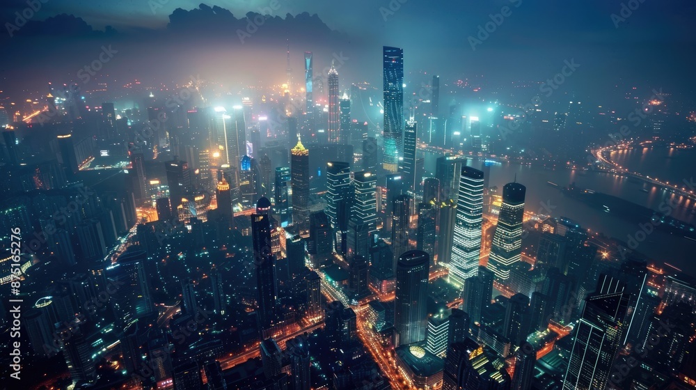 Fototapeta premium Beautiful City Illuminated at Night