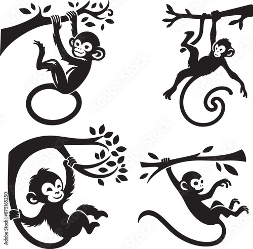 monkey silhouette, monkey icon, monkey vector, 
