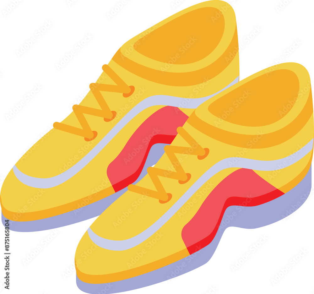 Yellow sneakers with red inserts are standing on a white background, the concept of stylish and comfortable shoes Yellow sneakers with red inserts are standing on a white background, the concept of stylish and comfortable shoes