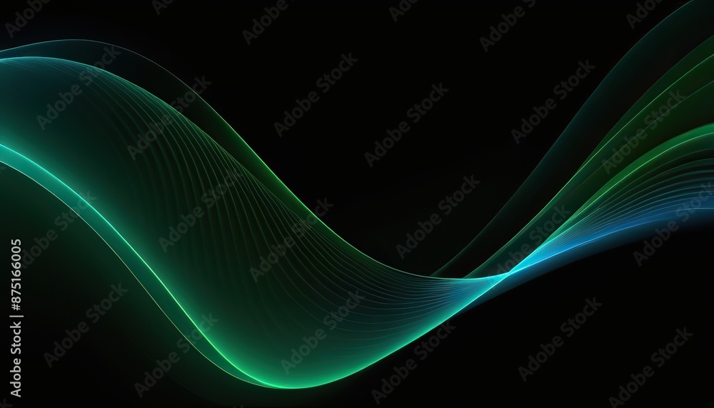 Design elements with green wavy lines and glowing, glittering lines that move softly. black backdrop modern style future technology concept. copy space Design elements with green wavy lines and glowing, glittering lines that move softly. black backdrop modern style future technology concept. copy space