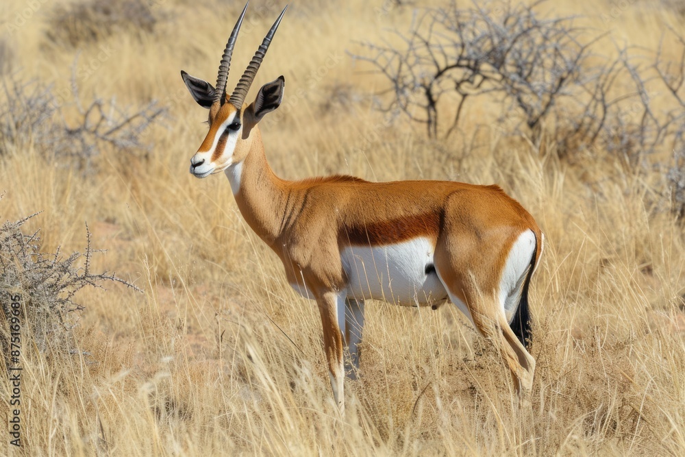 springbok with impressive horns amongst grasses springbok with impressive horns amongst grasses