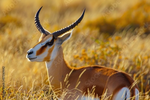 springbok with impressive horns amongst grasses