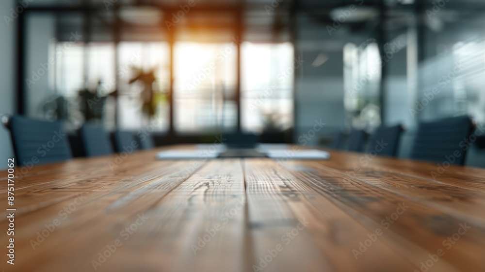 A stylish modern conference room featuring a long wooden table, surrounded by chairs, and illuminated by sunlight streaming through large windows into the room. A stylish modern conference room featuring a long wooden table, surrounded by chairs, and illuminated by sunlight streaming through large windows into the room.
