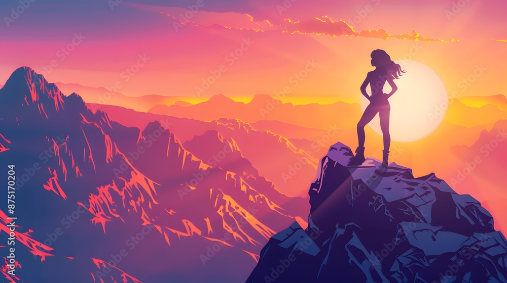 Fototapeta premium kids on mountain peak with hero pose