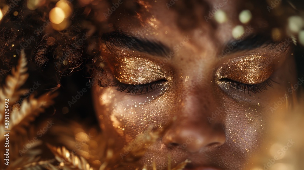 A visually striking image featuring golden light bokeh paired with abstract ferns against a dark, rich background, evoking a sense of luxury and sophistication.