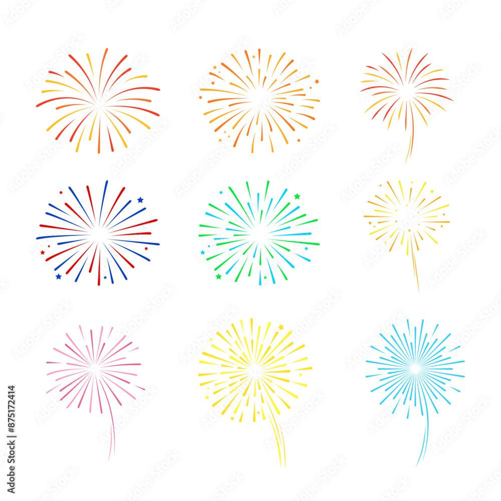 Fireworks icon. Holiday fireworks set. Flat vector illustration. Fireworks icon. Holiday fireworks set. Flat vector illustration.