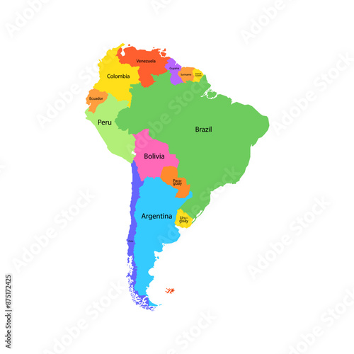 South America map. Set from selected countries. Сolor style.