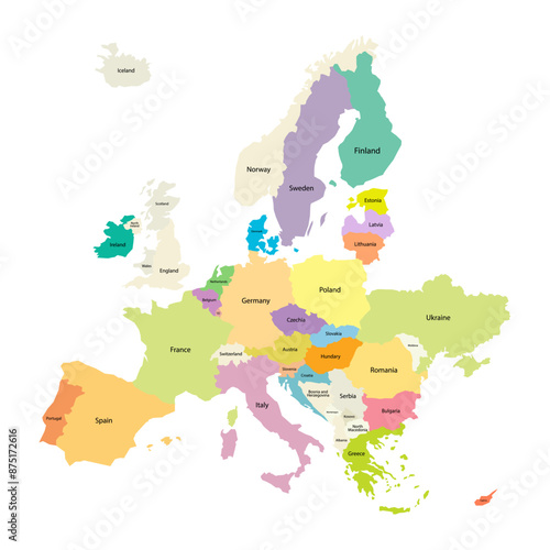 Map of Europe. Set from selected countries. Flat style.