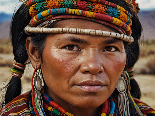 Elderly Bolivian women in ethnic costumes photo