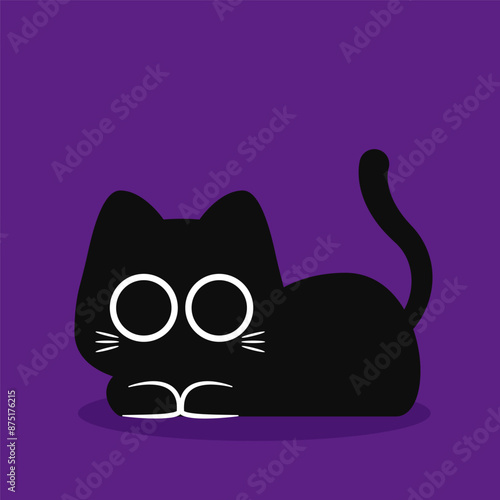 Cute Black cat. Halloween black cat on purple background.