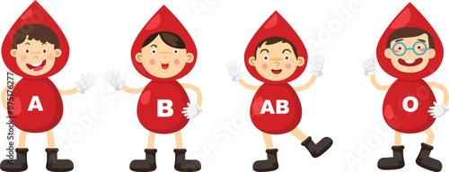Kid in costumes blood type concept