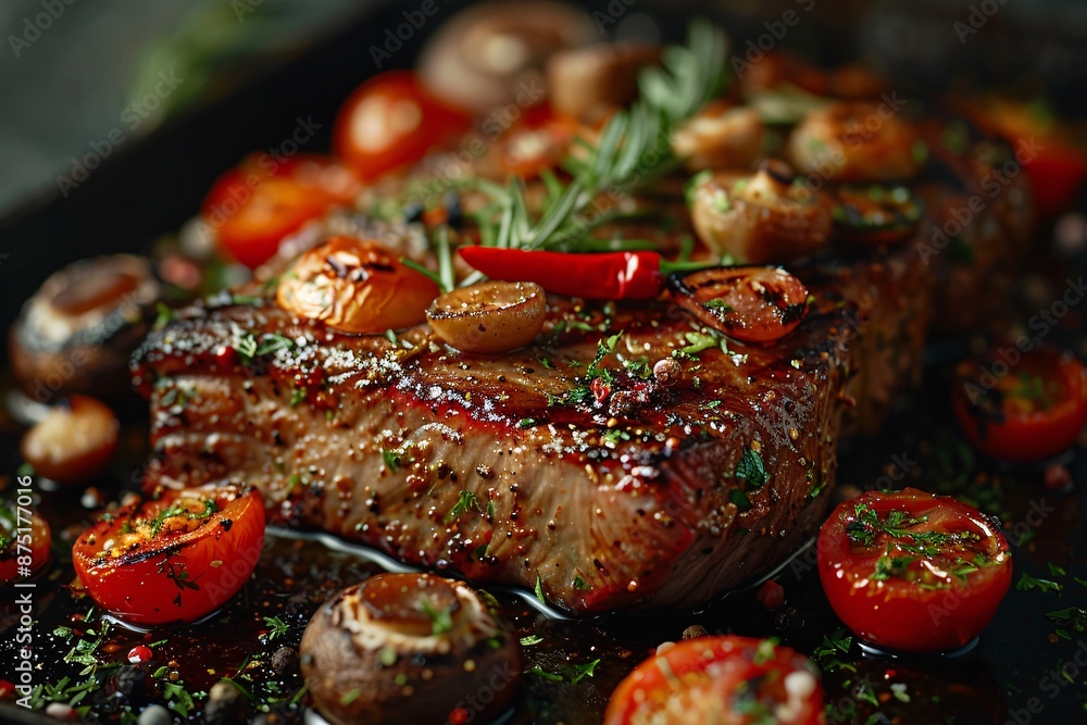 Juicy fried meat with spices, appetizing appearance. Juicy fried meat with spices, appetizing appearance.