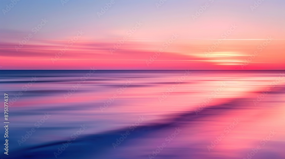 Obraz premium Sunset Over the Ocean with Pink and Purple Hues, Long Exposure, Abstract, Motion Blur