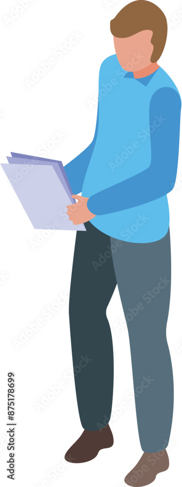 Office worker is reviewing documents in this isometric illustration Office worker is reviewing documents in this isometric illustration