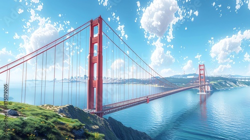 Illustrate the Golden Gate Bridge in a cinematic style  photo