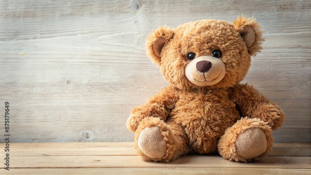 Obraz premium Cute teddy bear plush toy with brown fur and soft texture, teddy bear, felpa, stuffed animal, cuddly, toy, cute, brown, soft