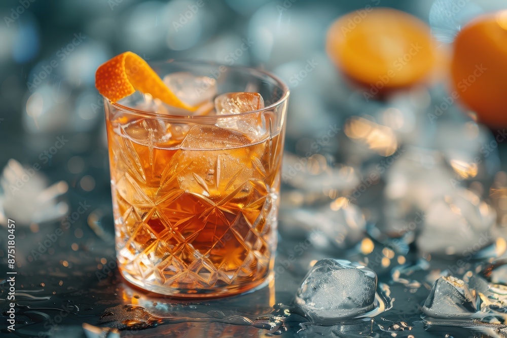 Whiskey Cocktail with Ice and Orange Whiskey Cocktail with Ice and Orange