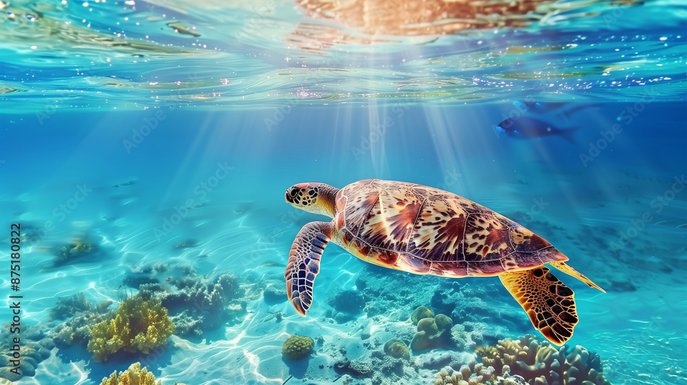 Obraz premium 水中を泳ぐ優雅なウミガメ