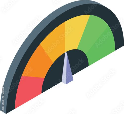 Colorful credit score gauge is measuring the financial status rating