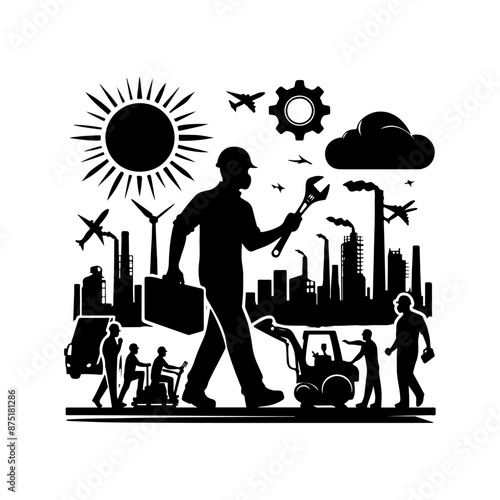 Labor Day silhouette vector, Working people silhouettes, Icon silhouette worker man meeting set, Vector set supervisor working on white background