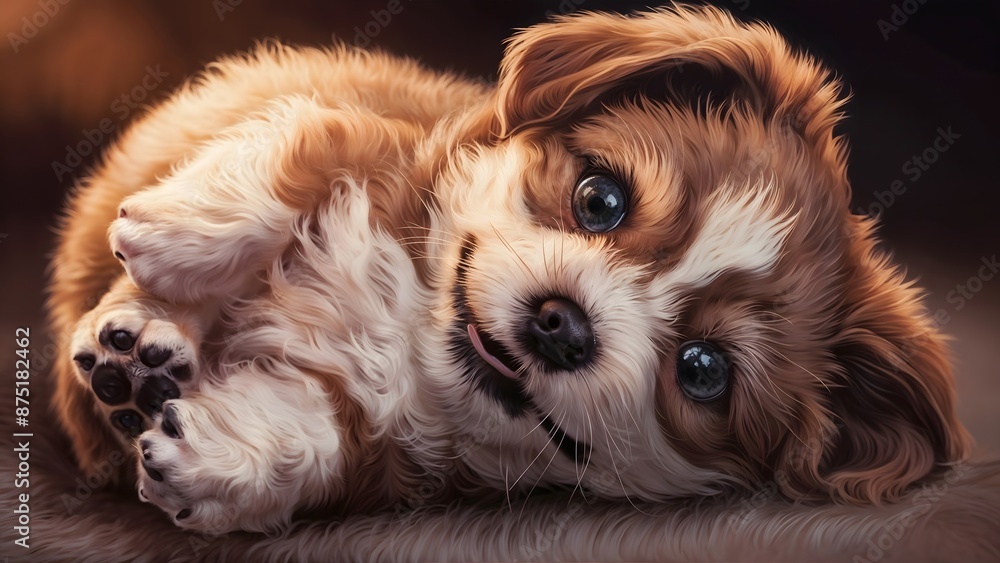 Ambient occlusion effect, adorable puppy dog, vibrant and beautiful colors, hyper-realistic fur texture, large expressive eyes Ambient occlusion effect, adorable puppy dog, vibrant and beautiful colors, hyper-realistic fur texture, large expressive eyes
