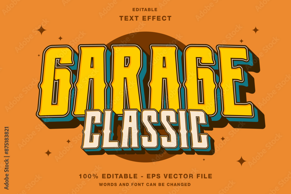 Fototapeta premium Garage Classic Groovy Style Cartoon 3D Editable Text Effect Template Premium Vector