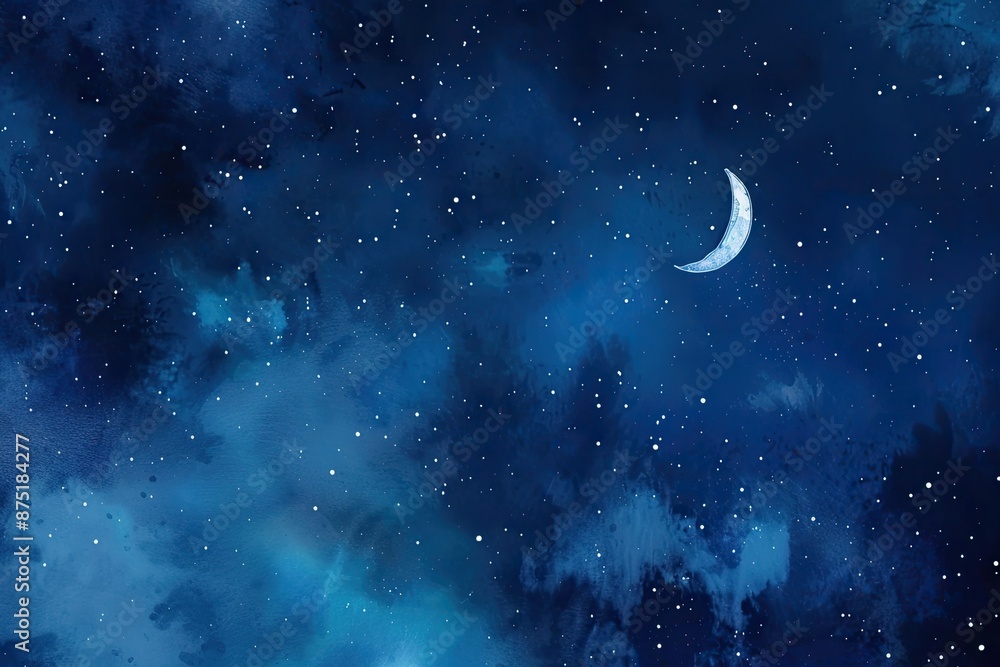 Mysterious night sky filled with stars and a crescent moon, creating a serene and beautiful celestial scene. Mysterious night sky filled with stars and a crescent moon, creating a serene and beautiful celestial scene.