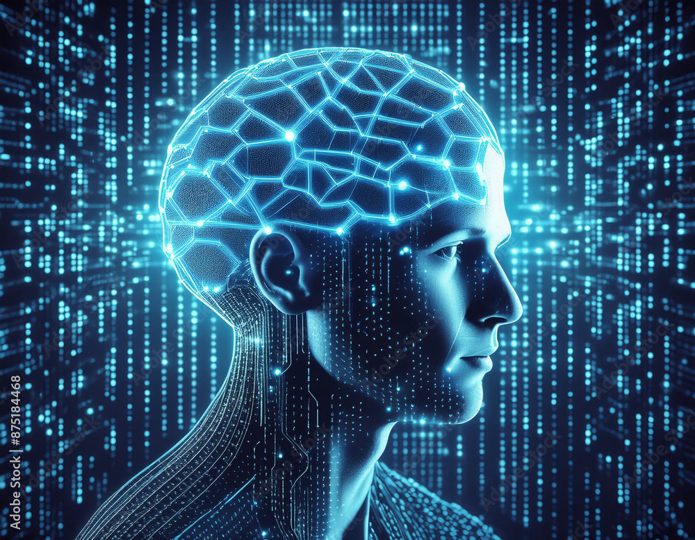 Conceptual Hacker's Brain with Neural Pathways Illuminated by Streams of Binary Code....... Conceptual Hacker's Brain with Neural Pathways Illuminated by Streams of Binary Code.......