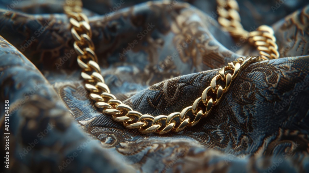 Shimmering Gold Chain Necklace on Dark Velvet - Luxurious Jewelry Close-up Shimmering Gold Chain Necklace on Dark Velvet - Luxurious Jewelry Close-up