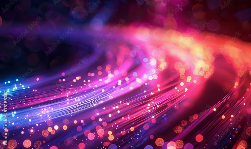 Optical data concept depicted by abstract glowing lines on a dark background. The high speed, vast capacity data transmission enabled by optical fiber technology in today's digital age, Generative AI Optical data concept depicted by abstract glowing lines on a dark background. The high speed, vast capacity data transmission enabled by optical fiber technology in today's digital age, Generative AI