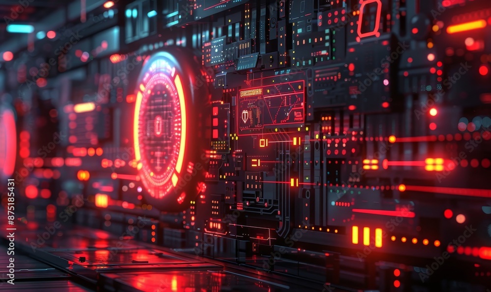 Obraz premium A detailed and comprehensive illustration of Endpoint Security, showcasing the advanced cyber defense mechanisms in place to protect against potential online threats and cyber attacks, Generative AI 