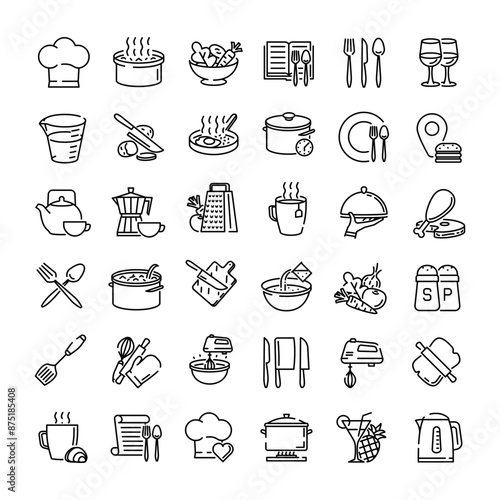 Kitchen icons. Kitchen icons set. Linear icons.