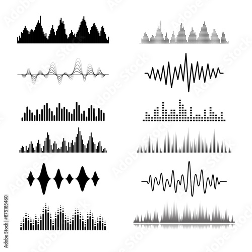 Sound wave icons. Sound wave icons set. Recording icons.