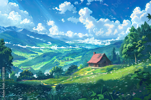 Anime-Inspired Comedy Landscape: Whimsical Cartoon Scenery  © Prime Lens