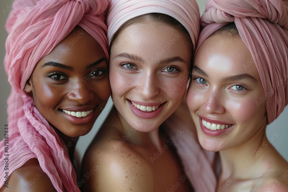 Multicultural Female Friends Embracing with Smiles in Studio Multicultural Female Friends Embracing with Smiles in Studio